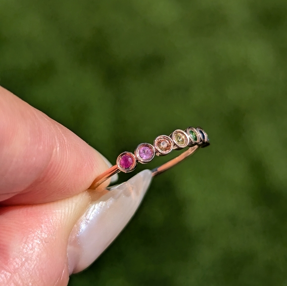 14k Yellow Gold Emerald Ruby Sapphire Bezel Band - Picture 4 of 10